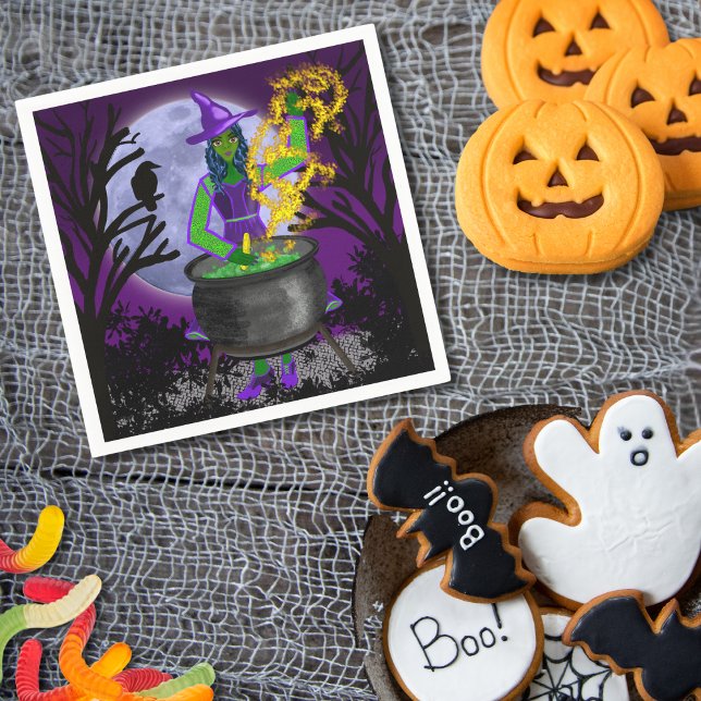 Green Witch Cauldron  Blue Moon Magic Halloween Napkins (Creator Uploaded)