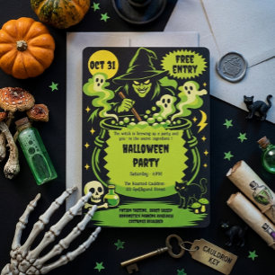 Green Witch Cauldron Halloween Invitation