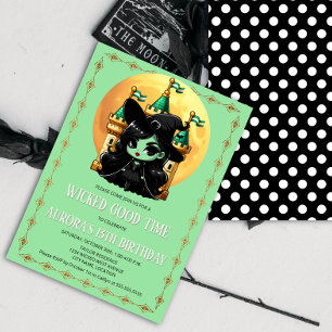 Green Witch Good Time Birthday Party Invitation