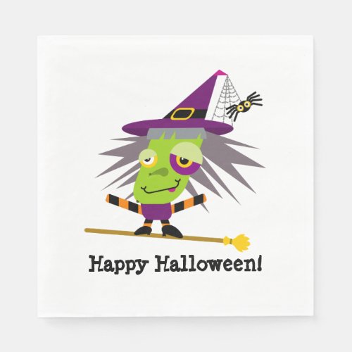 Green Witch Halloween Cartoon Napkins