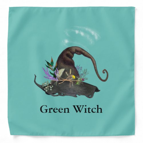 Green Witch Hat Floral Turquoise Tarot Alter Cloth Bandana