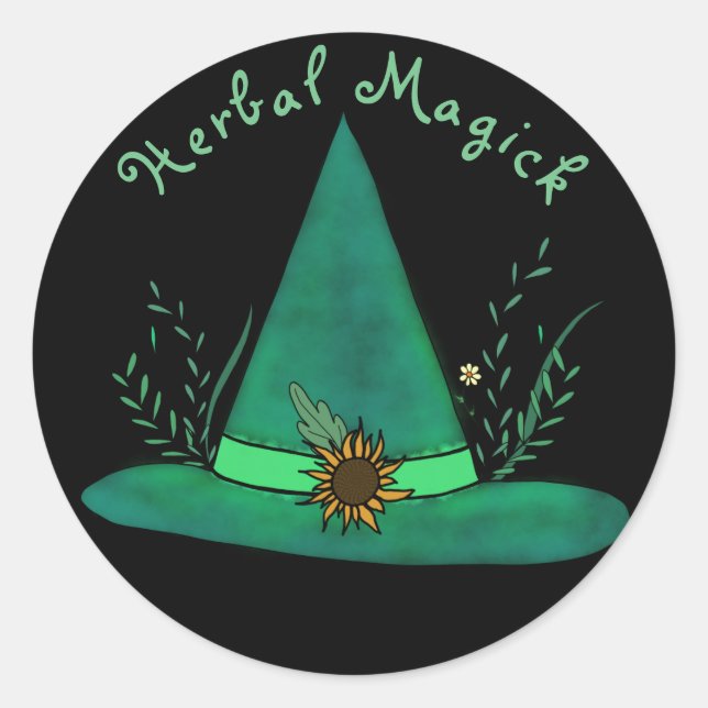 Green Witch Hat Herb Craft Pagan Witchcraft Magic Classic Round Sticker (Front)