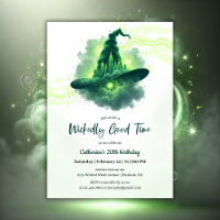 Green Witch Hat Magical Fantasy Birthday Invitation
