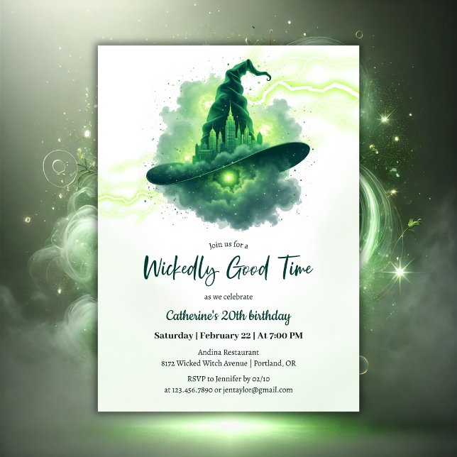 Green Witch Hat Magical Fantasy Birthday Invitation (Green Wicked Witch Hat Magical Fantasy Birthday Invitation)
