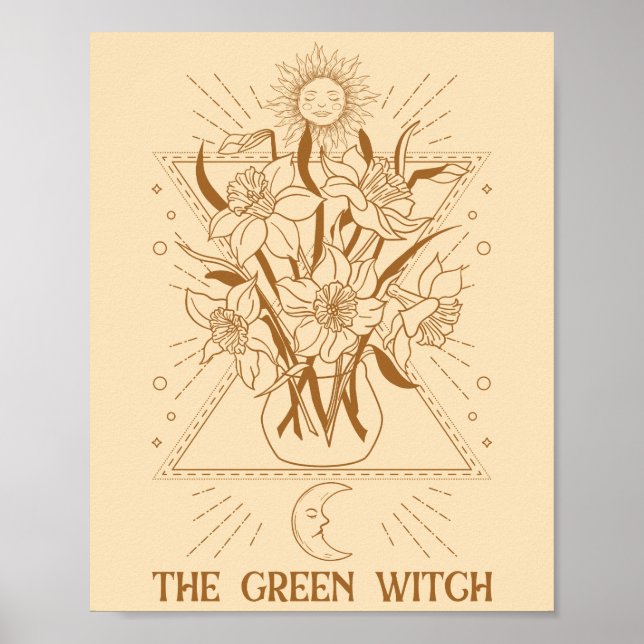 Green witch nature herbs sun moon lily symbols poster (Front)