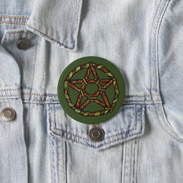 Green Witch Pagan Pentacle Nature Wicca            Button (In Situ)