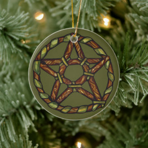 Green Witch Pagan Pentacle Nature Wicca            Ceramic Ornament
