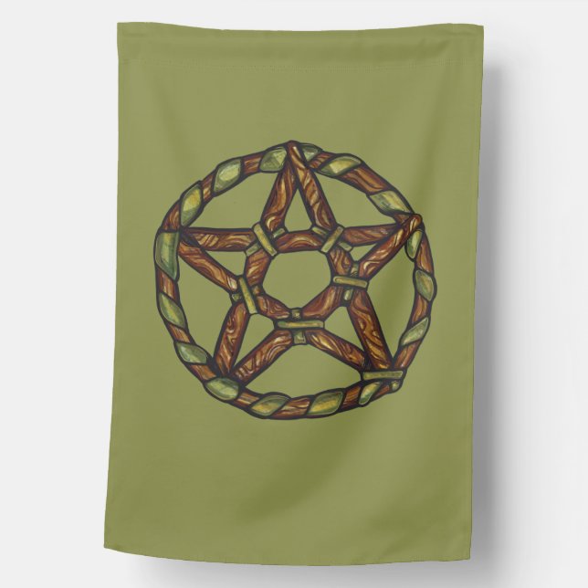 Green Witch Pagan Pentacle Nature Wicca            House Flag (Front)