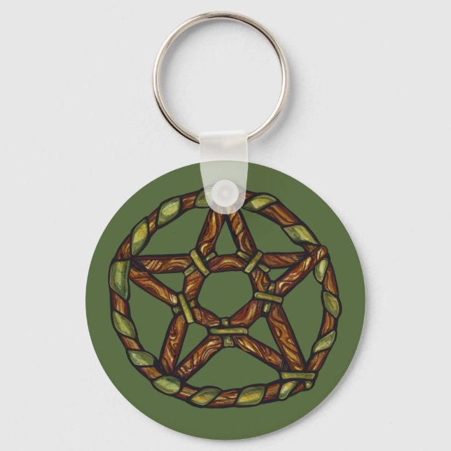 Green Witch Pagan Pentacle Nature Wicca            Keychain (Front)