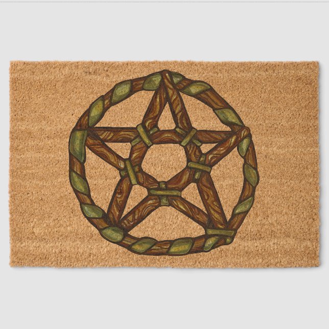 Green Witch pentagram Nature Witches               Fiber Doormat (Front)