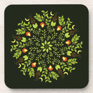 Green witch potion mushroom leaves plants mandala beverage coaster