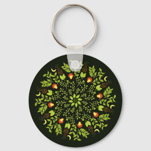 Green witch potion mushroom leaves plants mandala keychain