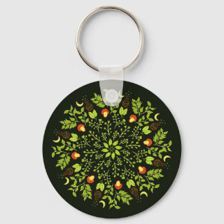 Green witch potion mushroom leaves plants mandala keychain
