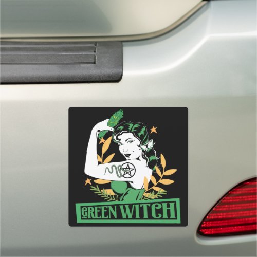 Green Witch Pretty Pin Up Tattooed Muscle Girl Car Magnet