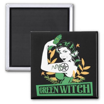 Green Witch Pretty Pin Up Tattooed Muscle Woman Magnet by Cosmic_Crow_Designs at Zazzle