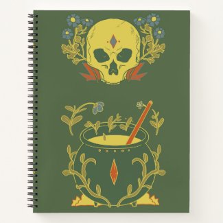 Green Witch Skull and Cauldron Notebook