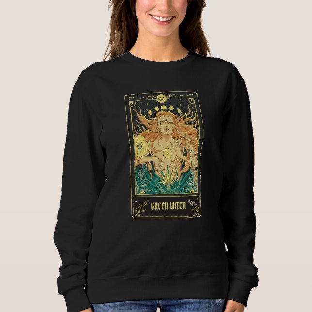 Green Witch Tarot Card Pagan Wicca Wiccan Retro Vi Sweatshirt (Front)