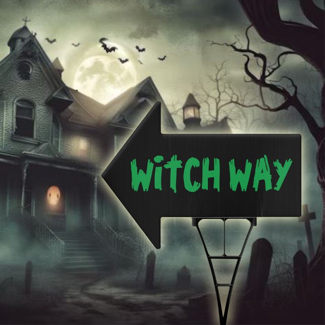 Green Witch Way Text Black Sign Halloween (Creator Uploaded)
