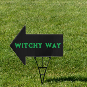 Green Witch Way Text Black Sign Halloween