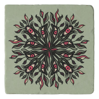 Green witch weird nature lover psychedelic art trivet
