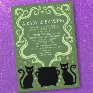 Green Witchy Baby is Brewing Baby Shower Invitation
