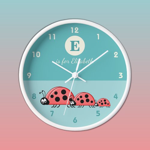 Green with a cute ladybird family baby name clock