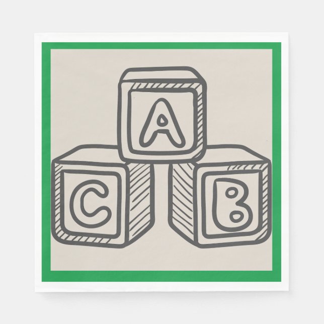 Green with Alphabet Blocks Baby Shower Luncheon Napkins (Front)