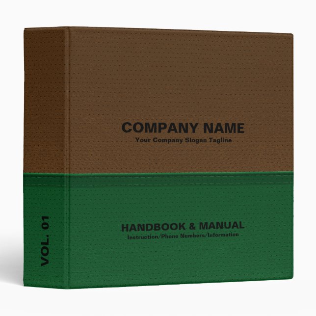 Green with brown accent faux leather look 3 ring binder (Front/Spine)