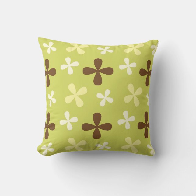 Green with Brown, White, Cream Flowers Pillow (Front)