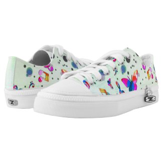 Green with Colorful Music Design Low-Top Sneakers