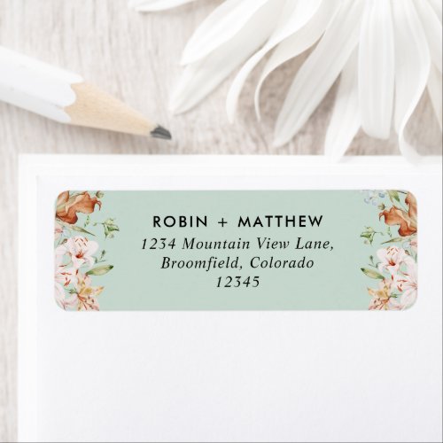 Green with Earthy Blooms Wedding Return Address Label