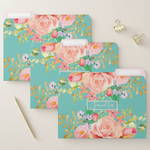 green with flowers and name file folder