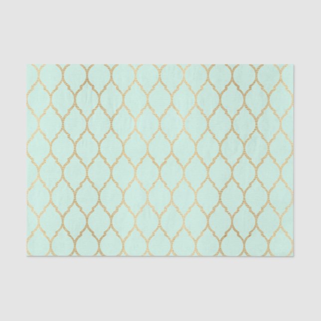 Green with Gold Arabesque Pattern Tissue Paper (Front)