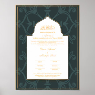 Green with Gold border nikkah certificate  Poster