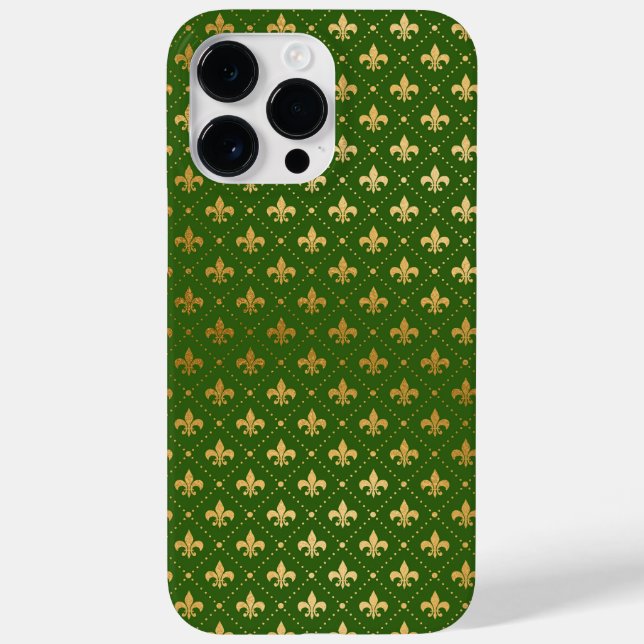 GREEN WITH GOLD FLEUR DI LIS PATTERN Case-Mate iPhone CASE (Back)
