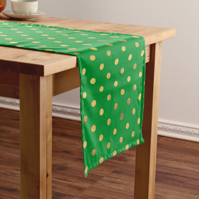 Green with Gold Glitter Dots  Medium Table Runner (In Situ)
