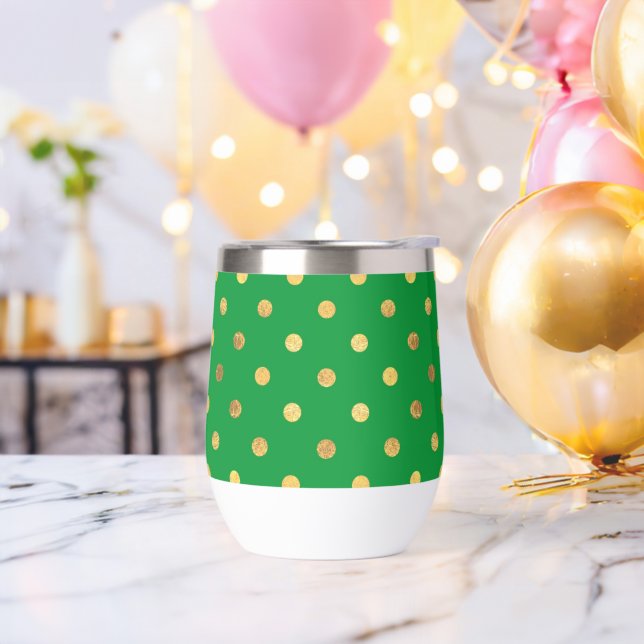 Green with Gold Glitter Dots  Thermal Wine Tumbler (Bachelor Party)