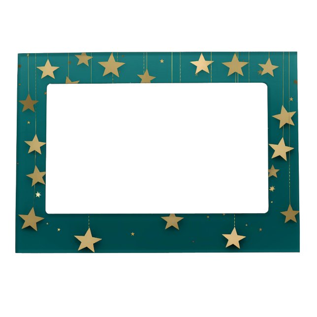 GREEN WITH GOLD HOLIDAY CHRISTMAS STARS MAGNETIC FRAME (Front)