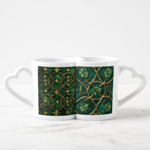 GREEN WITH GOLD IRISH CELTIC KNOTS & WEAVES COFFEE MUG SET