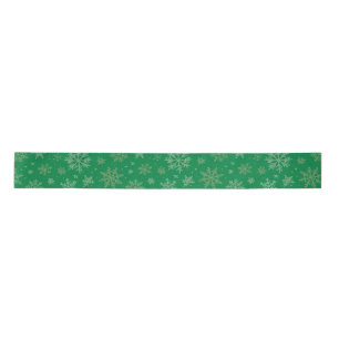 Green with Gold Snowflakes Satin Ribbon