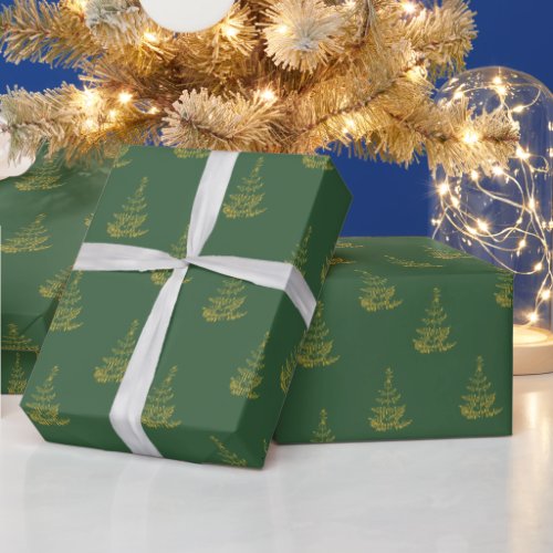 Green with Gold Tree Christmas Wrapping Paper