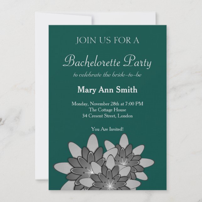 Green with Gray Floral Lotus Invitation (Front)