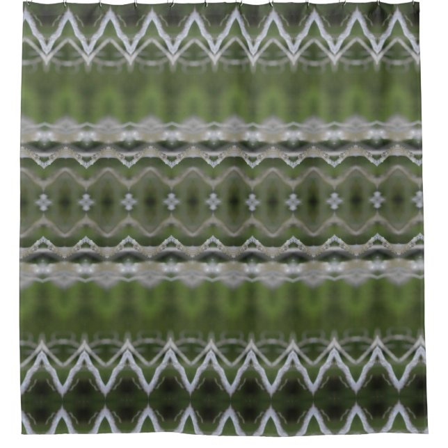 Green With Gray Patterned Shower Curtain (Front)