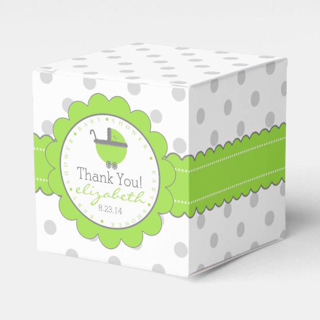 Green with Grey Polka Dots Baby Shower Favor Boxes (Front Side)