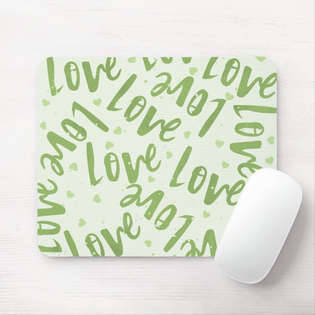 GREEN WITH HAND DRAWN RANDOM LOVE MOUSE PAD (With Mouse)