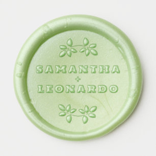 Green with Names Wedding Wax Seal Sticker