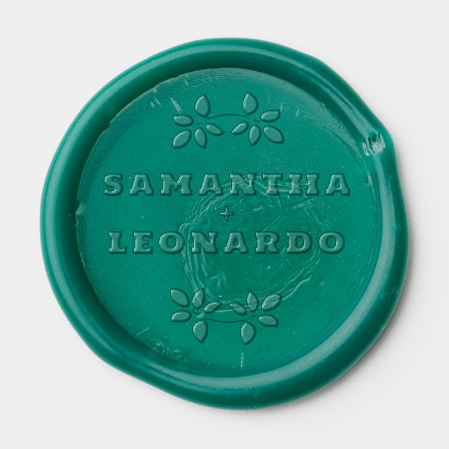 Green with Names Wedding Wax Seal Sticker (Front)