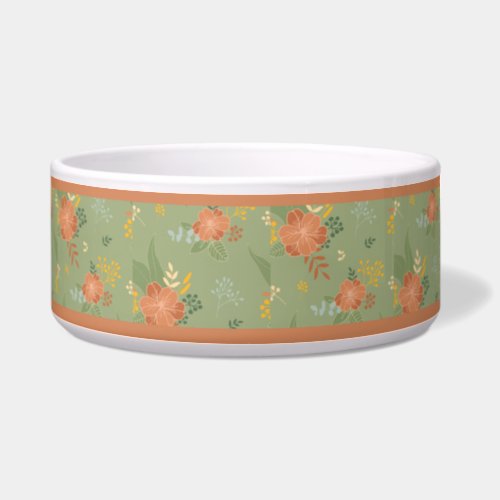 Green with Orange Yellow White Florals Bowl