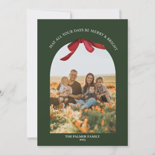 Green With Painted Red Bow Photo Arch Holiday Card