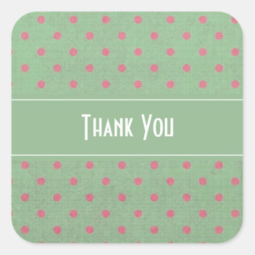 Green with Pink Polka Dots Thank You Square Sticker